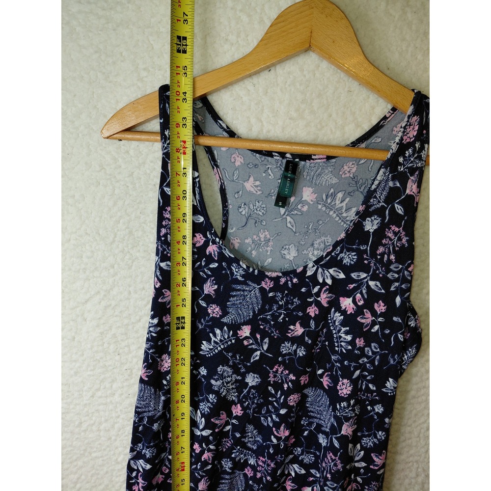 Laura Ashley Navy Floral Racerback Tank Top Pink Fern Botanical Print Small - Picture 3 of 4